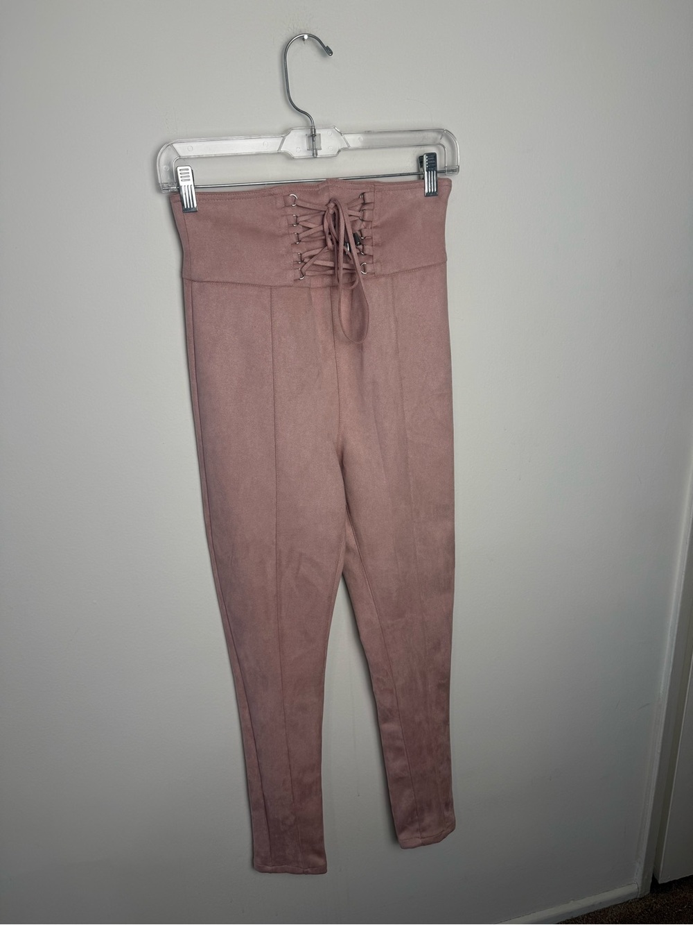 Forever 21 High-Waist Faux Suede Lace-Up Ponte Leggings - Dusty Rose